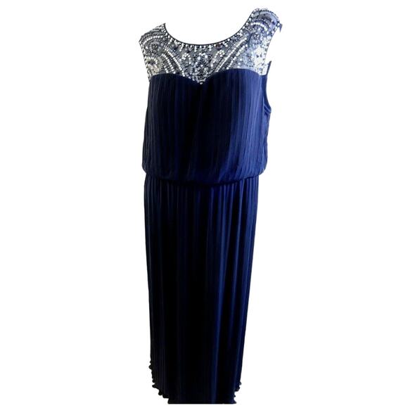 Alex Evenings Women's Pleated Dress Beaded Neckline Formal NAVY Blue 10 NEW $229 - Picture 7 of 9